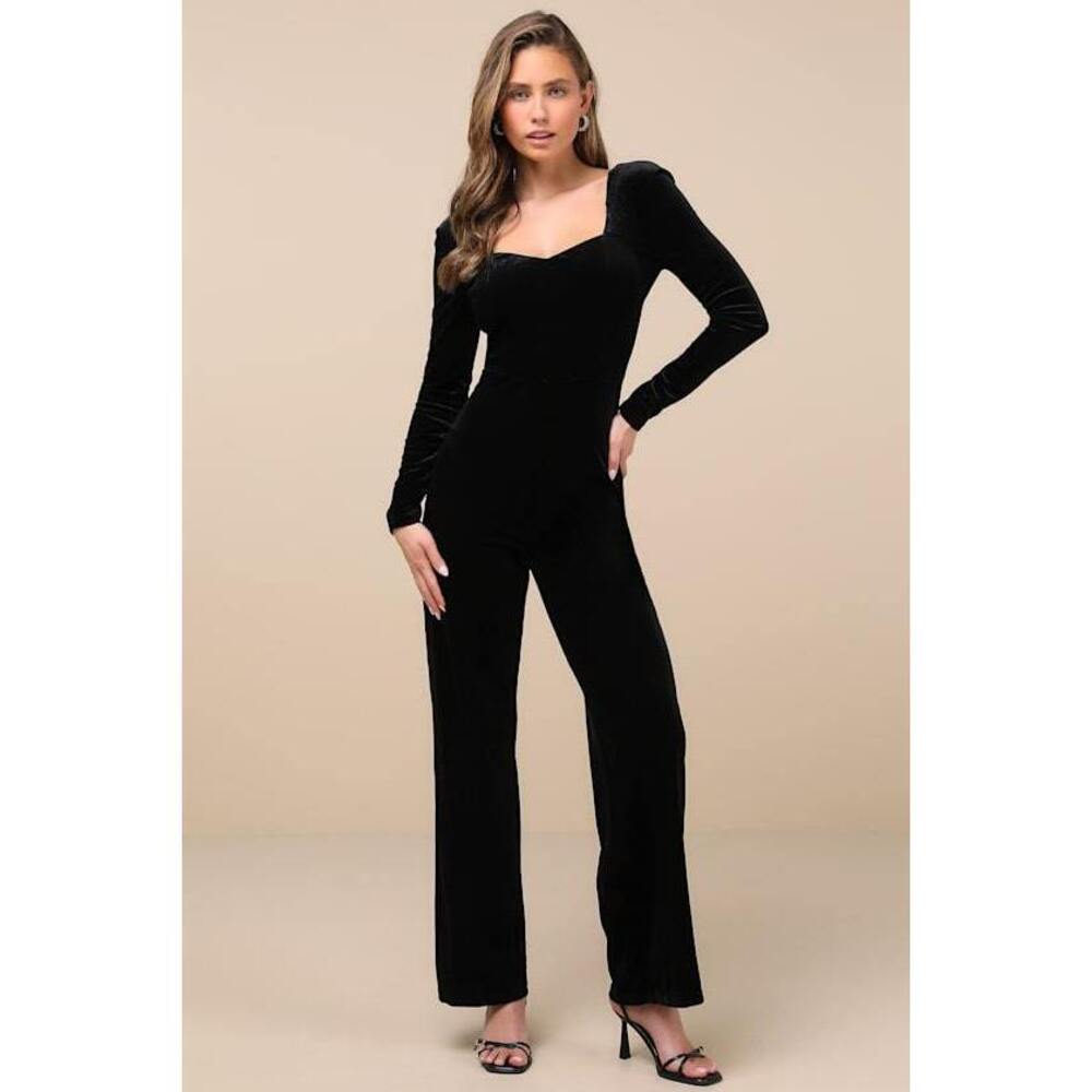 Lulus Instant Stunner Black Velvet Backless Jumpsuit - Size M
